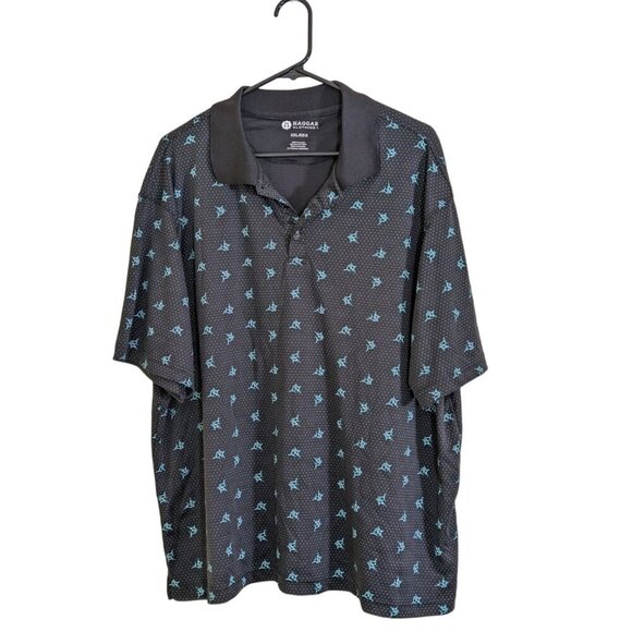 Mens Shirt XXL Navy Blue Swordfish Polka Dot Casual Button Up Collared Stretch - Picture 1 of 5